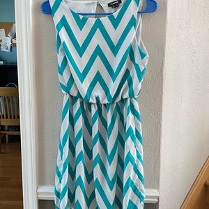 Sleeveless turquoise chevron short dress
